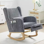 Poltrona a dondolo Hyleory Chenille con poggiapiedi estraibile, gambe in legno massello, lungo cuscinetto antiscivolo, supporto lombare e tasca laterale