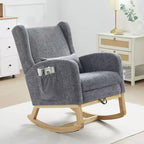Poltrona a dondolo Hyleory Chenille con poggiapiedi estraibile, gambe in legno massello, lungo cuscinetto antiscivolo, supporto lombare e tasca laterale