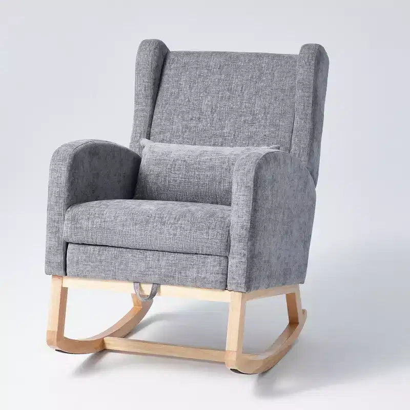 Poltrona a dondolo Hyleory Chenille con poggiapiedi estraibile, gambe in legno massello, lungo cuscinetto antiscivolo, supporto lombare e tasca laterale