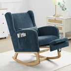 Poltrona a dondolo Hyleory Chenille con poggiapiedi estraibile, gambe in legno massello, lungo cuscinetto antiscivolo, supporto lombare e tasca laterale