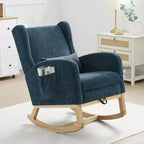 Poltrona a dondolo Hyleory Chenille con poggiapiedi estraibile, gambe in legno massello, lungo cuscinetto antiscivolo, supporto lombare e tasca laterale