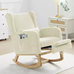 Poltrona a dondolo Hyleory Chenille con poggiapiedi estraibile, gambe in legno massello, lungo cuscinetto antiscivolo, supporto lombare e tasca laterale