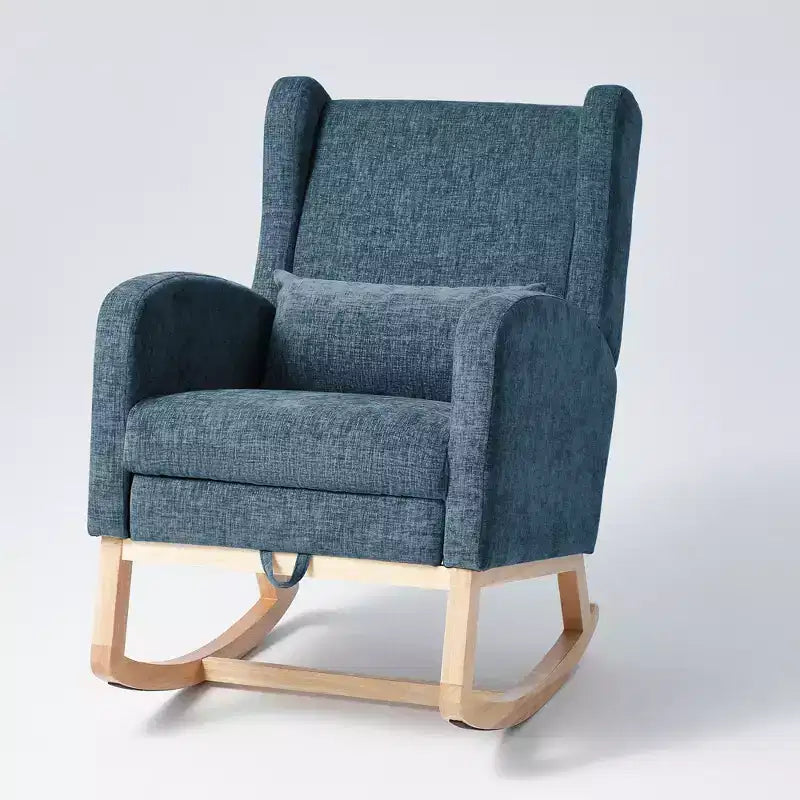 Poltrona a dondolo Hyleory Chenille con poggiapiedi estraibile, gambe in legno massello, lungo cuscinetto antiscivolo, supporto lombare e tasca laterale