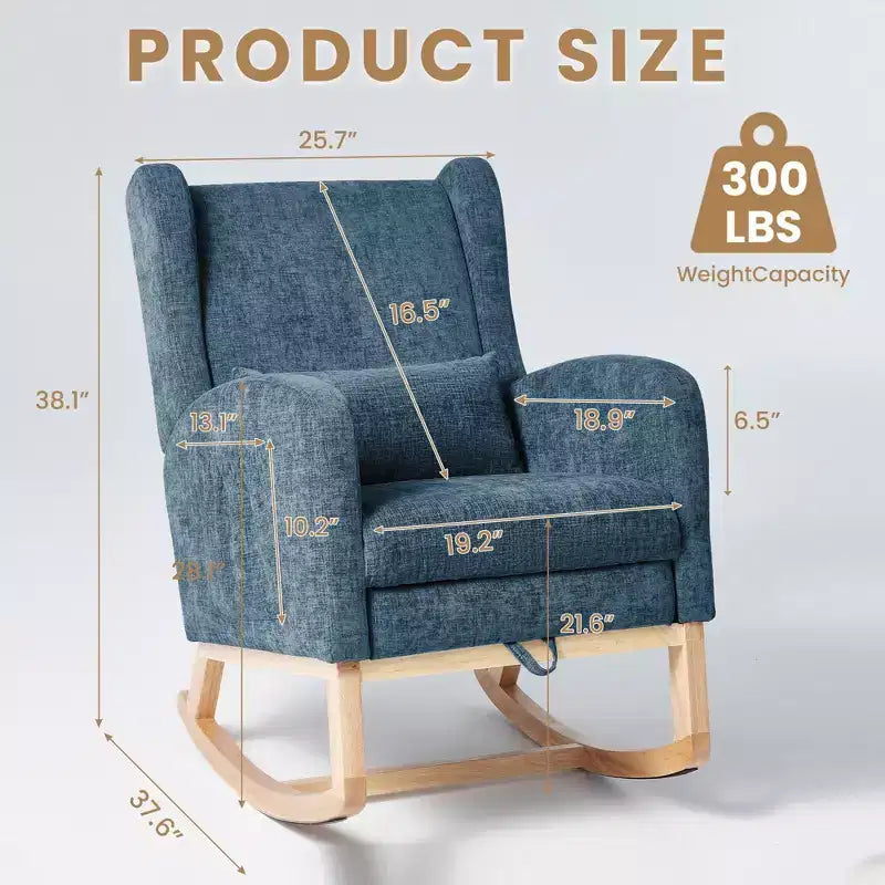 Poltrona a dondolo Hyleory Chenille con poggiapiedi estraibile, gambe in legno massello, lungo cuscinetto antiscivolo, supporto lombare e tasca laterale
