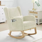 Poltrona a dondolo Hyleory Chenille con poggiapiedi estraibile, gambe in legno massello, lungo cuscinetto antiscivolo, supporto lombare e tasca laterale