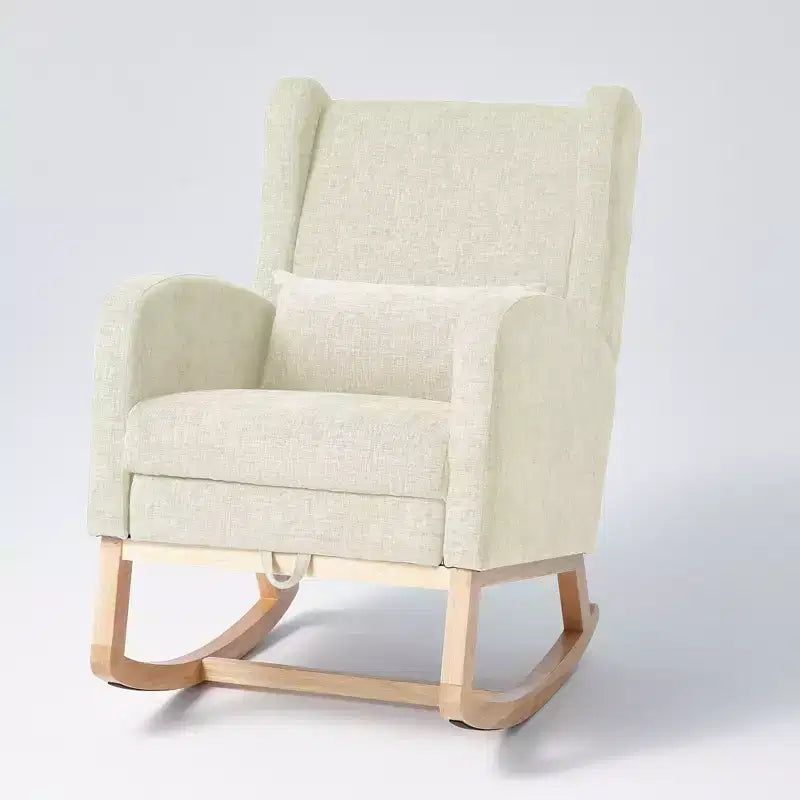 Poltrona a dondolo Hyleory Chenille con poggiapiedi estraibile, gambe in legno massello, lungo cuscinetto antiscivolo, supporto lombare e tasca laterale