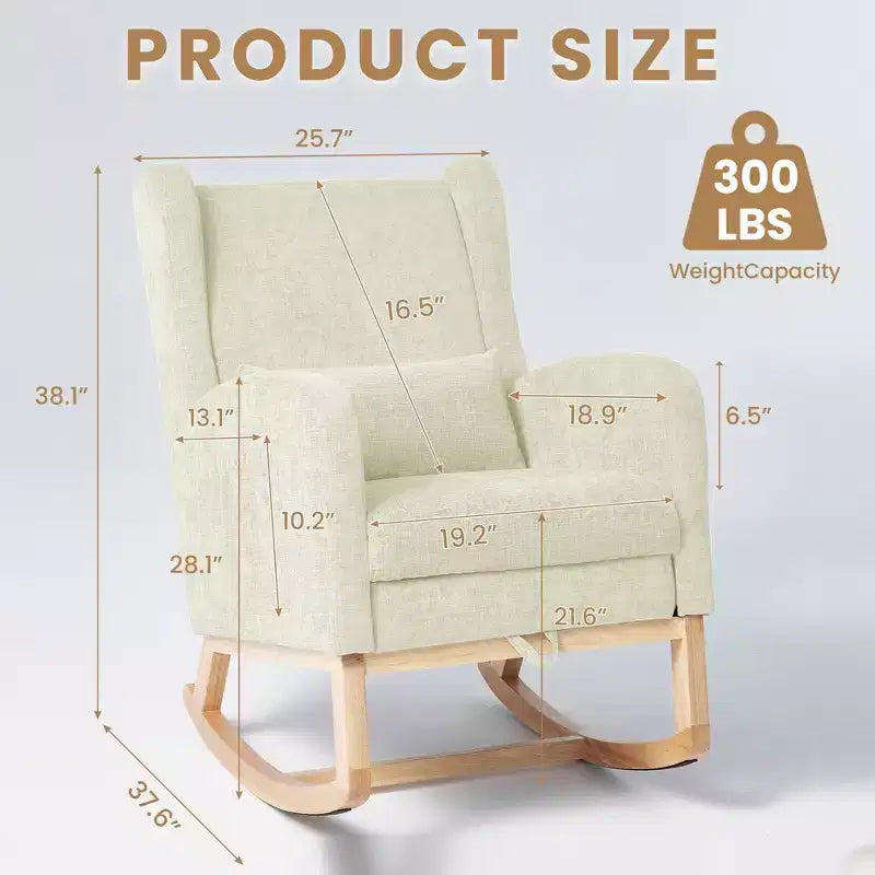 Poltrona a dondolo Hyleory Chenille con poggiapiedi estraibile, gambe in legno massello, lungo cuscinetto antiscivolo, supporto lombare e tasca laterale