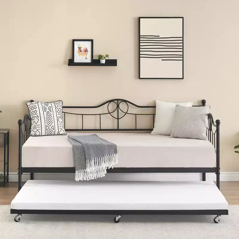 Lit de repos jumeau avec lit gigogne double, lit de repos en métal avec lit gigogne, cadre de lit de repos avec lit gigogne, canapé-lit avec support à lattes en acier pour enfants, adolescents et adultes