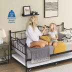 Lit de repos jumeau avec lit gigogne double, lit de repos en métal avec lit gigogne, cadre de lit de repos avec lit gigogne, canapé-lit avec support à lattes en acier pour enfants, adolescents et adultes