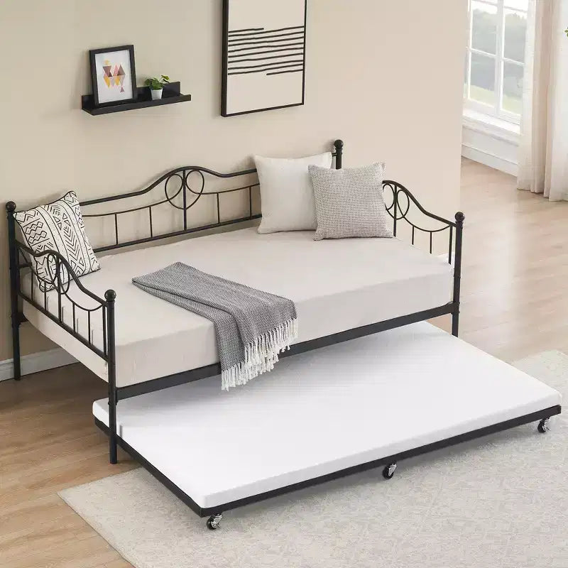 Lit de repos jumeau avec lit gigogne double, lit de repos en métal avec lit gigogne, cadre de lit de repos avec lit gigogne, canapé-lit avec support à lattes en acier pour enfants, adolescents et adultes
