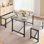Set tavolo da pranzo per 4 persone, tavolo da cucina con panche, set tavolo da pranzo rettangolare con 2 panche imbottite, set tavolo da pranzo da 3 pezzi