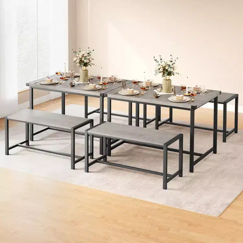 Set tavolo da pranzo per 4 persone, tavolo da cucina con panche, set tavolo da pranzo rettangolare con 2 panche imbottite, set tavolo da pranzo da 3 pezzi