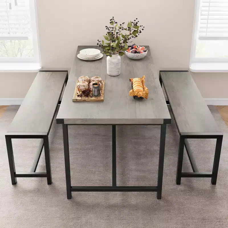 Set tavolo da pranzo per 4 persone, tavolo da cucina con panche, set tavolo da pranzo rettangolare con 2 panche imbottite, set tavolo da pranzo da 3 pezzi
