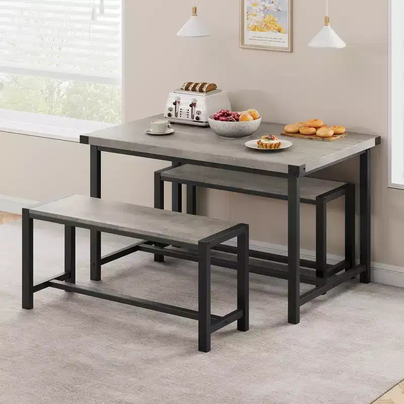 Set tavolo da pranzo per 4 persone, tavolo da cucina con panche, set tavolo da pranzo rettangolare con 2 panche imbottite, set tavolo da pranzo da 3 pezzi