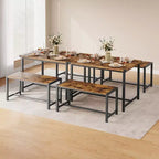 Set tavolo da pranzo per 4 persone, tavolo da cucina con panche, set tavolo da pranzo rettangolare con 2 panche imbottite, set tavolo da pranzo da 3 pezzi