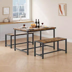 Set tavolo da pranzo per 4 persone, tavolo da cucina con panche, set tavolo da pranzo rettangolare con 2 panche imbottite, set tavolo da pranzo da 3 pezzi