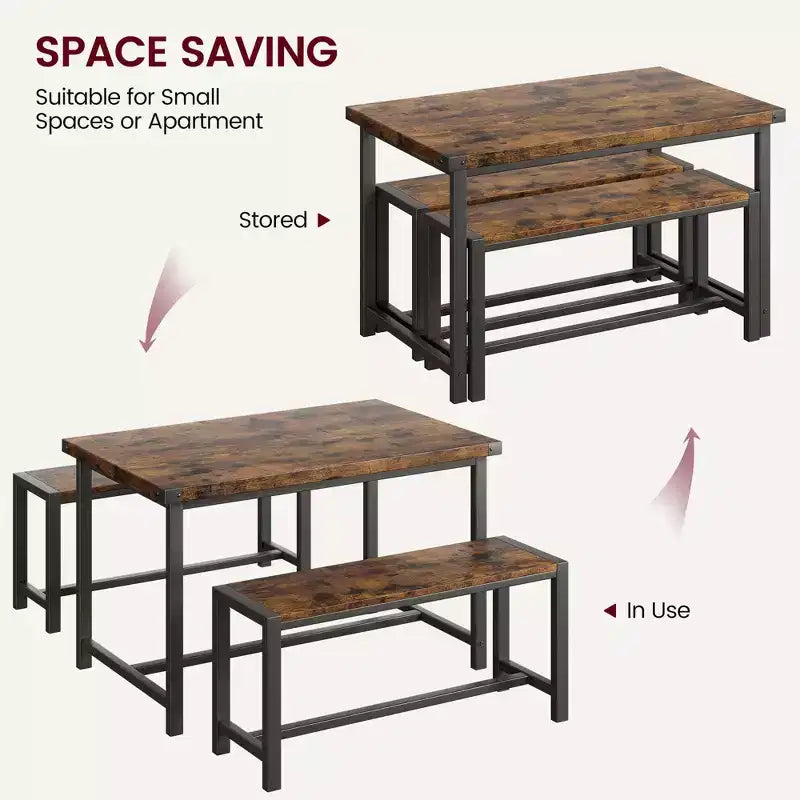 Set tavolo da pranzo per 4 persone, tavolo da cucina con panche, set tavolo da pranzo rettangolare con 2 panche imbottite, set tavolo da pranzo da 3 pezzi