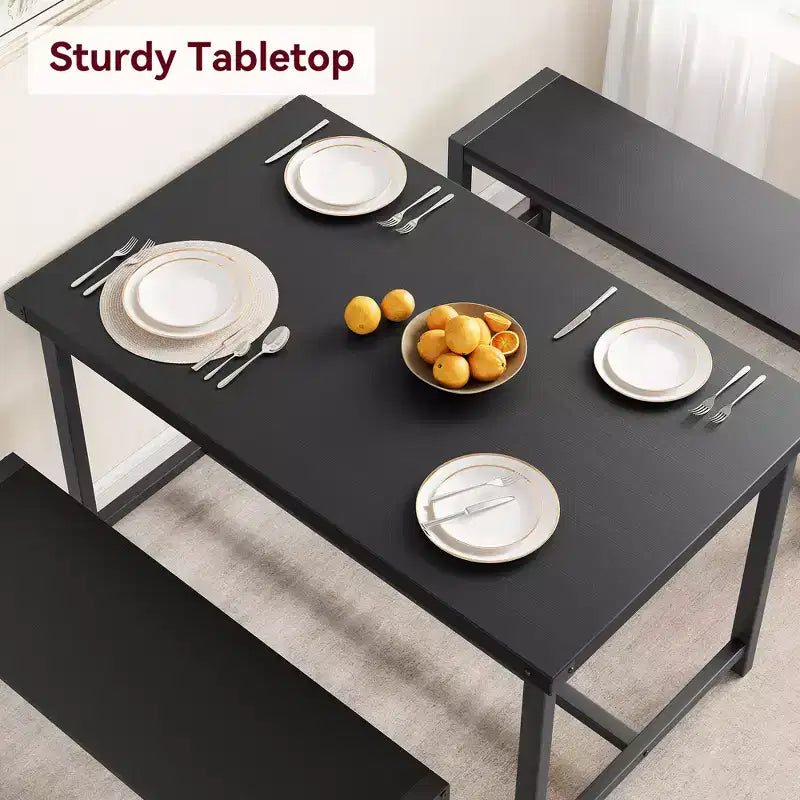 Set tavolo da pranzo per 4 persone, tavolo da cucina con panche, set tavolo da pranzo rettangolare con 2 panche imbottite, set tavolo da pranzo da 3 pezzi