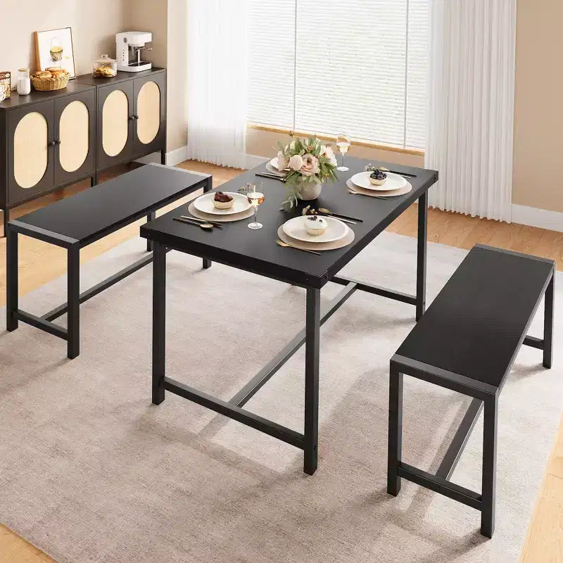 Set tavolo da pranzo per 4 persone, tavolo da cucina con panche, set tavolo da pranzo rettangolare con 2 panche imbottite, set tavolo da pranzo da 3 pezzi