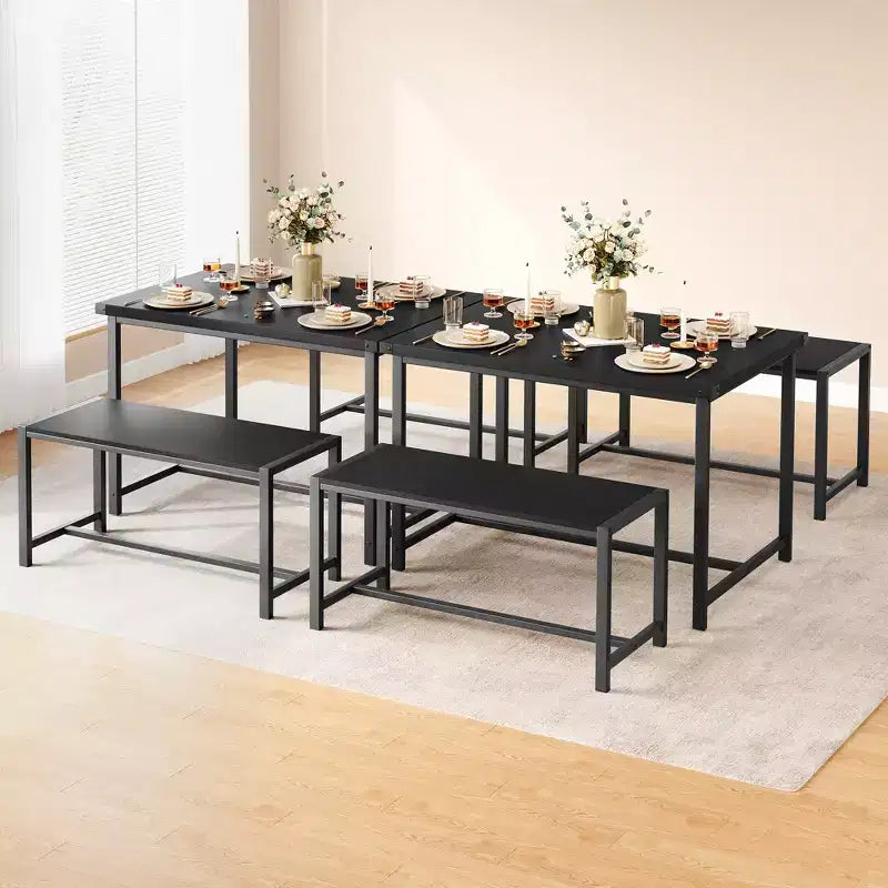 Set tavolo da pranzo per 4 persone, tavolo da cucina con panche, set tavolo da pranzo rettangolare con 2 panche imbottite, set tavolo da pranzo da 3 pezzi