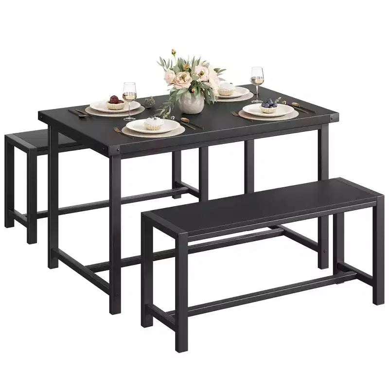 Set tavolo da pranzo per 4 persone, tavolo da cucina con panche, set tavolo da pranzo rettangolare con 2 panche imbottite, set tavolo da pranzo da 3 pezzi