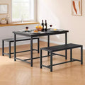 Dining Table Set for 4, Kitchen Table with Benches, Rectangular Dining Room Table Set with 2 Upholstered Benches, 3 Piece Dining Table Set