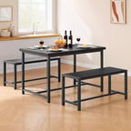 Dining Table Set for 4, Kitchen Table with Benches, Rectangular Dining Room Table Set with 2 Upholstered Benches, 3 Piece Dining Table Set