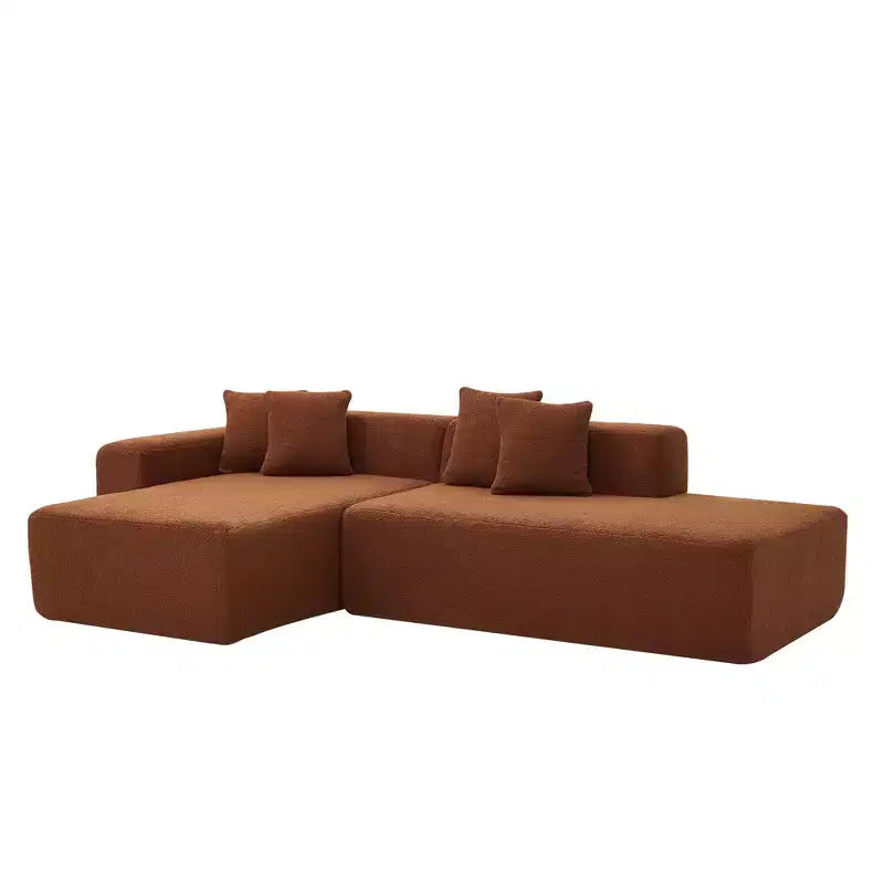 Divano Sezionale Modulare a 5 Posti, in Tessuto di Lana d'Agnello con Chaise Longue Rimovibile, Dimensioni per Appartamento
