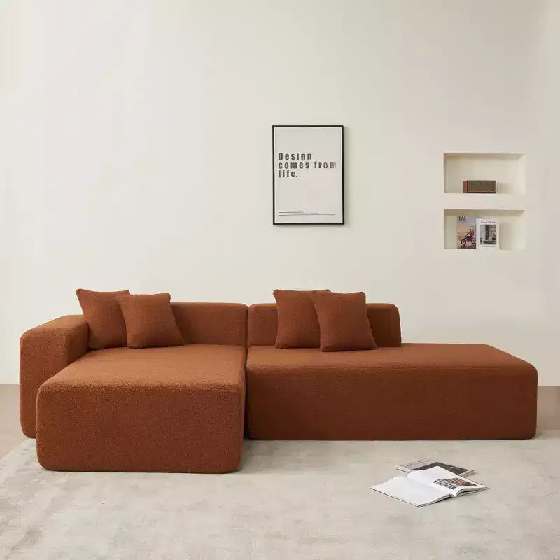 Divano Sezionale Modulare a 5 Posti, in Tessuto di Lana d'Agnello con Chaise Longue Rimovibile, Dimensioni per Appartamento