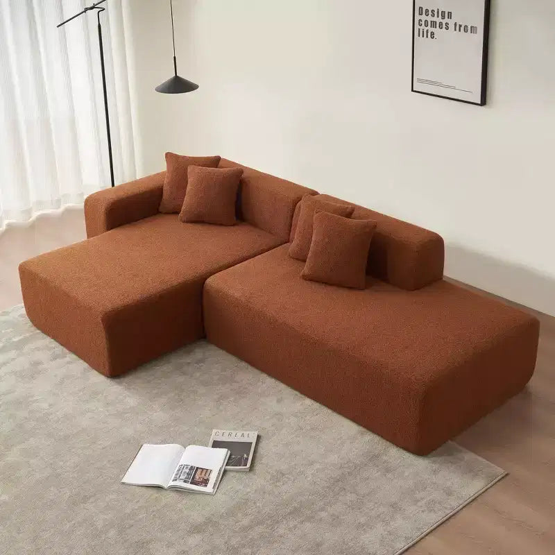 Divano Sezionale Modulare a 5 Posti, in Tessuto di Lana d'Agnello con Chaise Longue Rimovibile, Dimensioni per Appartamento