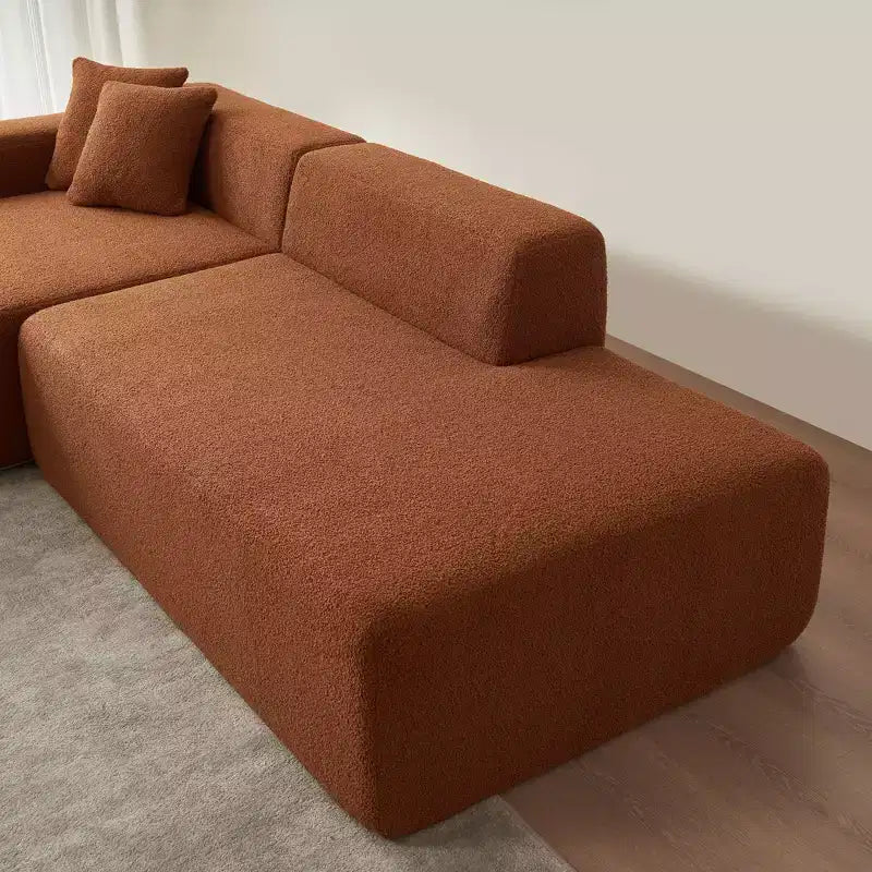 Divano Sezionale Modulare a 5 Posti, in Tessuto di Lana d'Agnello con Chaise Longue Rimovibile, Dimensioni per Appartamento