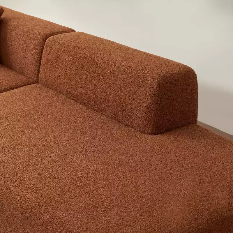 Divano Sezionale Modulare a 5 Posti, in Tessuto di Lana d'Agnello con Chaise Longue Rimovibile, Dimensioni per Appartamento