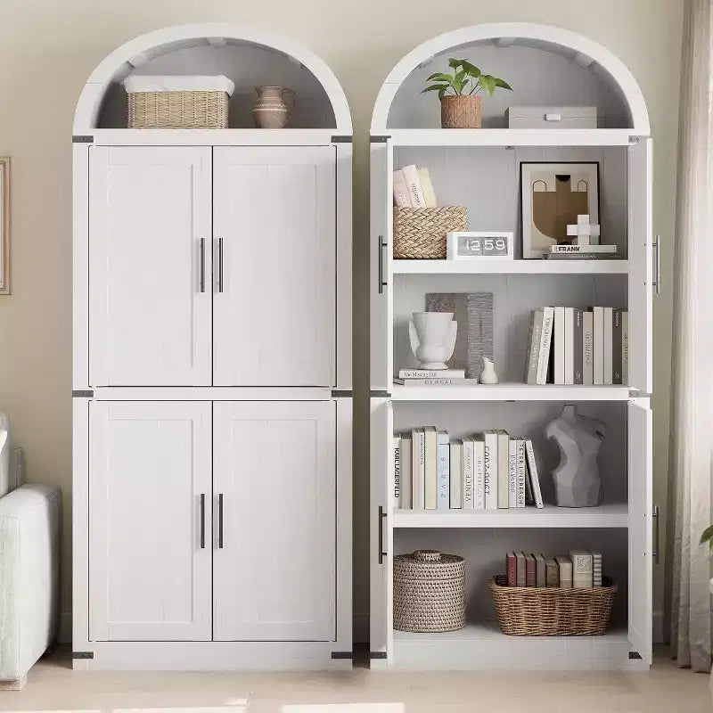 Credenza ad arco libreria alta 71.6 - Mobiletto contenitore in stile rustico con ante, credenza da cucina ad arco, credenza da cucina a 5 ripiani per sala da pranzo