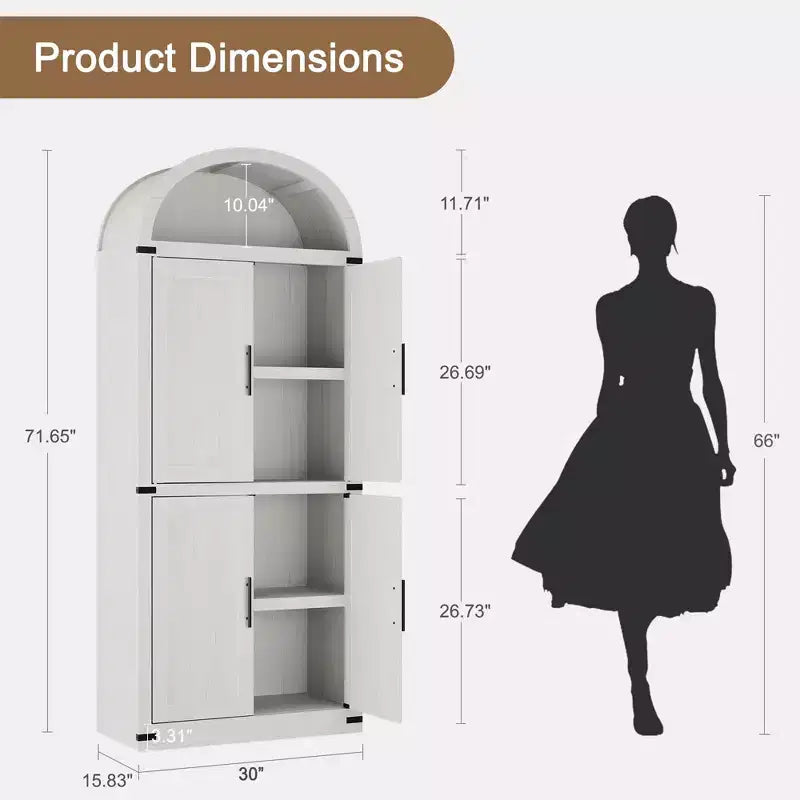Credenza ad arco libreria alta 71.6 - Mobiletto contenitore in stile rustico con ante, credenza da cucina ad arco, credenza da cucina a 5 ripiani per sala da pranzo