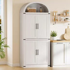 Credenza ad arco libreria alta 71.6 - Mobiletto contenitore in stile rustico con ante, credenza da cucina ad arco, credenza da cucina a 5 ripiani per sala da pranzo
