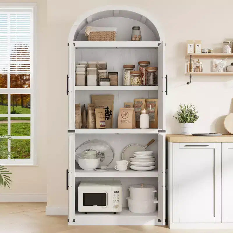 Credenza ad arco libreria alta 71.6 - Mobiletto contenitore in stile rustico con ante, credenza da cucina ad arco, credenza da cucina a 5 ripiani per sala da pranzo