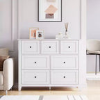 Commode de chambre - Commodes et chiffonnier en bois de style ferme pour vêtements, avec 7 tiroirs profonds, poignées dorées, pour salon, chambre, couloir