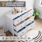 Commode de chambre - Commodes et chiffonnier en bois de style ferme pour vêtements, avec 7 tiroirs profonds, poignées dorées, pour salon, chambre, couloir