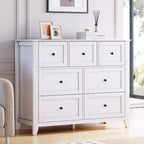 Commode de chambre - Commodes et chiffonnier en bois de style ferme pour vêtements, avec 7 tiroirs profonds, poignées dorées, pour salon, chambre, couloir