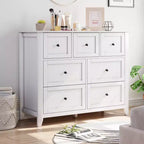 Commode de chambre - Commodes et chiffonnier en bois de style ferme pour vêtements, avec 7 tiroirs profonds, poignées dorées, pour salon, chambre, couloir