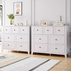 Commode de chambre - Commodes et chiffonnier en bois de style ferme pour vêtements, avec 7 tiroirs profonds, poignées dorées, pour salon, chambre, couloir