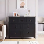 Commode de chambre - Commodes et chiffonnier en bois de style ferme pour vêtements, avec 7 tiroirs profonds, poignées dorées, pour salon, chambre, couloir