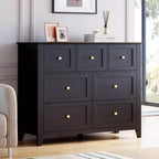Commode de chambre - Commodes et chiffonnier en bois de style ferme pour vêtements, avec 7 tiroirs profonds, poignées dorées, pour salon, chambre, couloir