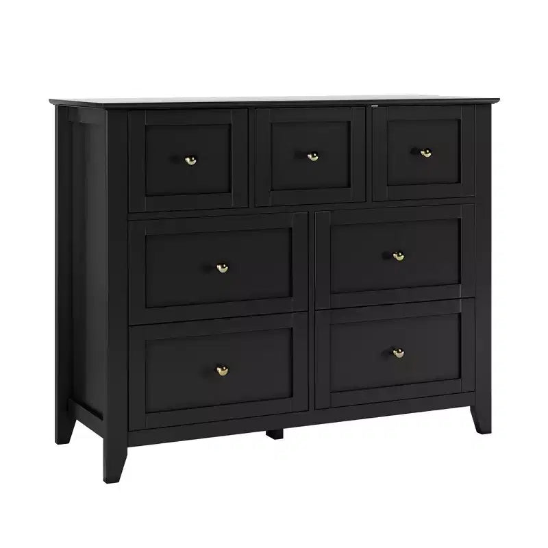 Commode de chambre - Commodes et chiffonnier en bois de style ferme pour vêtements, avec 7 tiroirs profonds, poignées dorées, pour salon, chambre, couloir