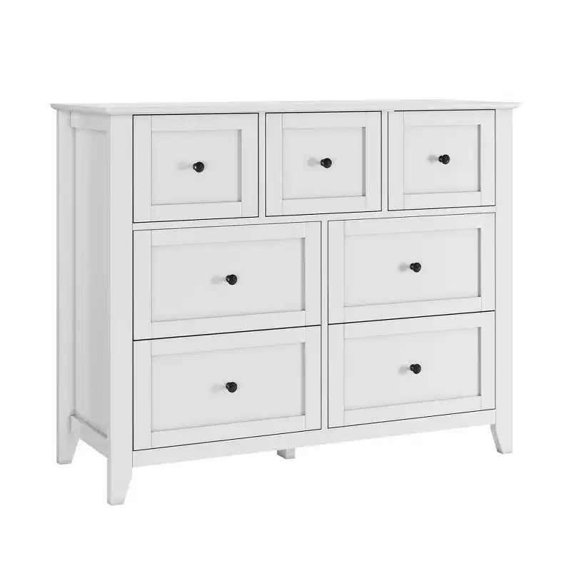 Dresser for Bedroom - Farmhouse Wood Dressers & Chest of Drawers for Clothes, with 7 Deep Drawers, Gold Handles, for Living Room, Bedroom, Hallway
