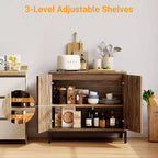 Mobile Credenza in Rattan - con Ante in Rattan, Ripiani Regolabili, Accento Bohemien, Credenza Liquori Caffè, per Soggiorno Sala da Pranzo Corridoio Cucina