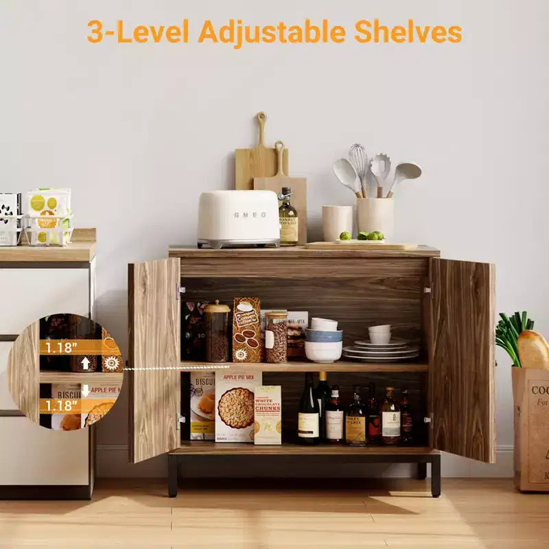 Mobile Credenza in Rattan - con Ante in Rattan, Ripiani Regolabili, Accento Bohemien, Credenza Liquori Caffè, per Soggiorno Sala da Pranzo Corridoio Cucina