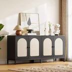 Mobile Credenza in Rattan - con Ante in Rattan, Ripiani Regolabili, Accento Bohemien, Credenza Liquori Caffè, per Soggiorno Sala da Pranzo Corridoio Cucina