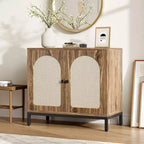 Mobile Credenza in Rattan - con Ante in Rattan, Ripiani Regolabili, Accento Bohemien, Credenza Liquori Caffè, per Soggiorno Sala da Pranzo Corridoio Cucina