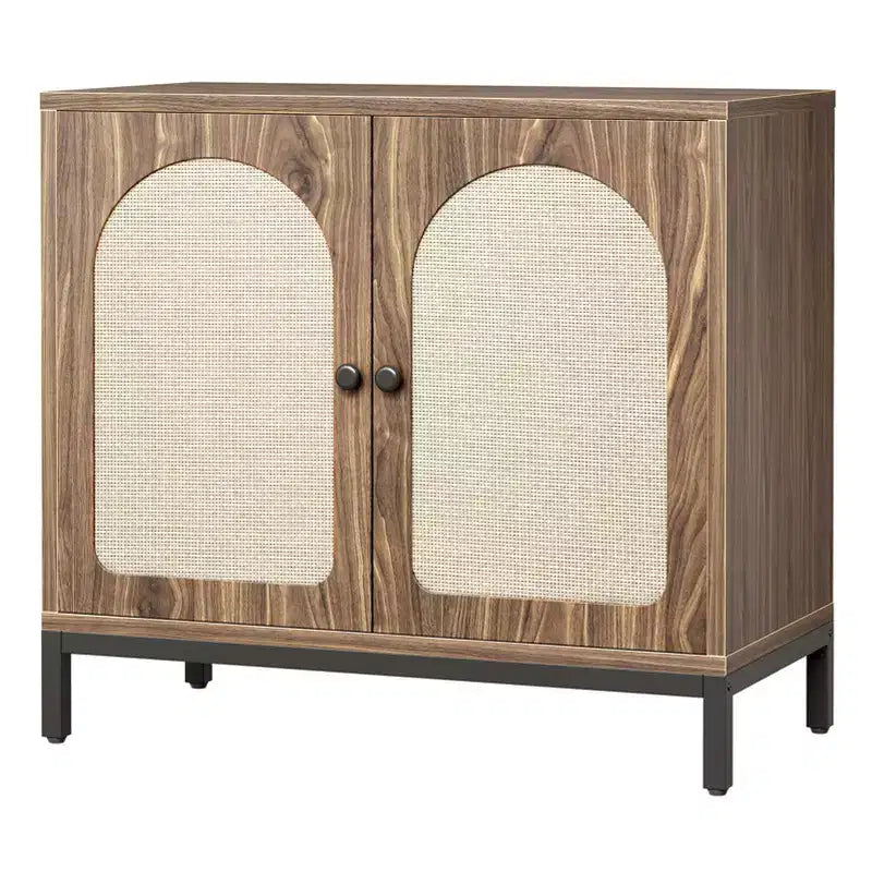 Buffet en rotin avec portes en rotin, étagères réglables, accent bohème, buffet à café et liqueurs, pour salon, salle à manger, couloir, cuisine
